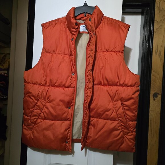 Old Navy Men's Bright Orange High Neck Puffer Vest Size Large - Picture 5 of 8